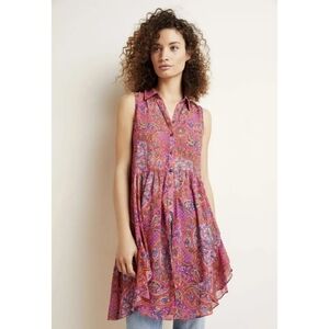 NWOT Anthoropologie Maeve Pink Gideon Button up Flowy Sleeveless Tunic